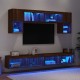 Sieninė TV sekcija su LED, 6 dalių, ruda ąžuolo, mediena