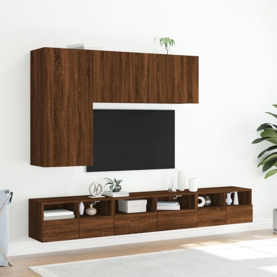 Sieninės TV spintelės, 5 dalių, rudos ąžuolo, apdirbta mediena
