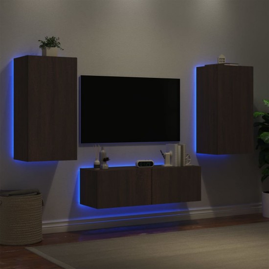 Sieninės TV spintelės su LED lemputėmis, 3 dalių, rudos ąžuolo