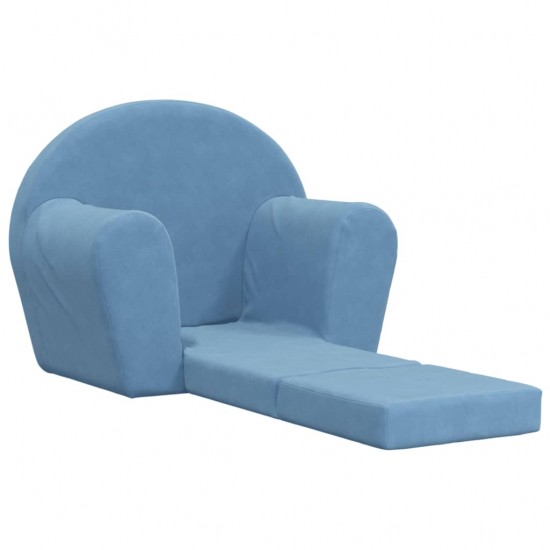 Vaikiška sofa-lova, mėlynos spalvos, minkštas pliušas