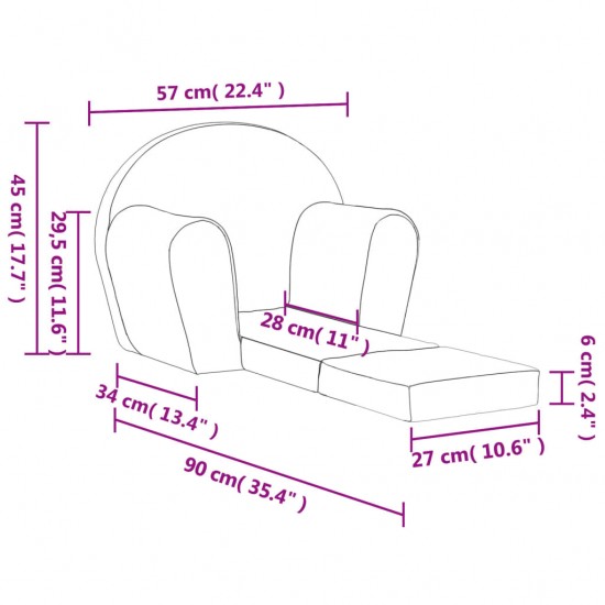 Vaikiška sofa-lova, antracito spalvos, minkštas pliušas