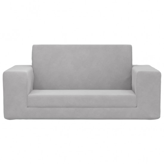 Vaikiška dvivietė sofa-lova, šviesiai pilka, minkštas pliušas