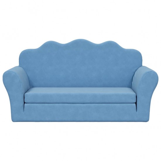 Vaikiška dvivietė sofa-lova, mėlynos spalvos, minkštas pliušas