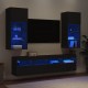 Sieninė TV sekcija su LED, 5 dalių, juoda, apdirbta mediena
