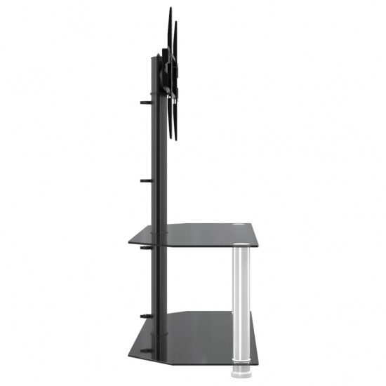 Kampinis TV staliukas, 2 aukštų, juodas ir sidabrinis