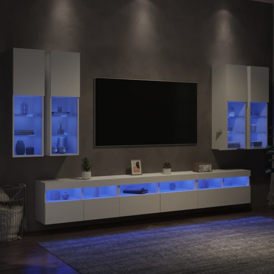 Sieninės TV spintelės su LED lemputėmis, 7vnt., baltos spalvos