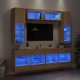 Sieninės TV spintelės su LED lemputėmis, 6vnt., ąžuolo spalvos