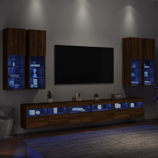 Sieninės TV spintelės su LED lemputėmis, 7vnt., rudos ąžuolo