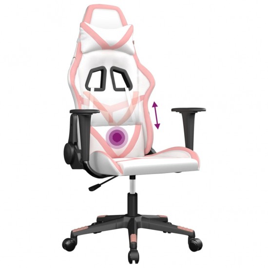 Masažinė žaidimų kėdė, baltos ir rožinės spalvos, dirbtinė oda