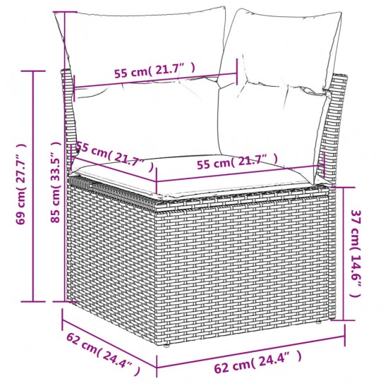 Sofos komplektas su pagalvėlėmis, 9 dalių, pilkas, poliratanas