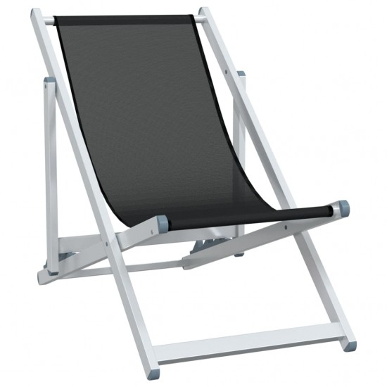 Paplūdimio kėdės, 2vnt., juodos, aliuminis ir tekstilenas