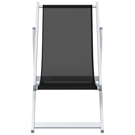 Paplūdimio kėdės, 2vnt., juodos, aliuminis ir tekstilenas