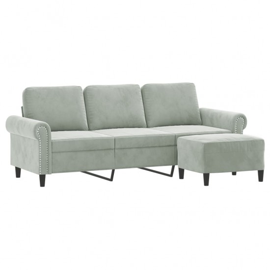 Trivietė sofa su pakoja, šviesiai pilka, 180cm, aksomas