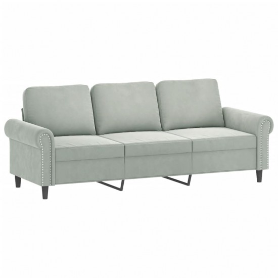 Trivietė sofa su pakoja, šviesiai pilka, 180cm, aksomas