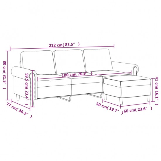 Trivietė sofa su pakoja, šviesiai pilka, 180cm, aksomas