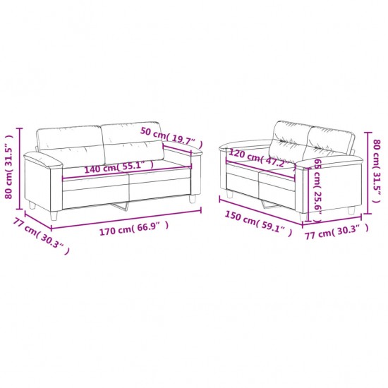 Sofos komplektas su pagalvėlėmis, 2 dalių, kreminis, audinys