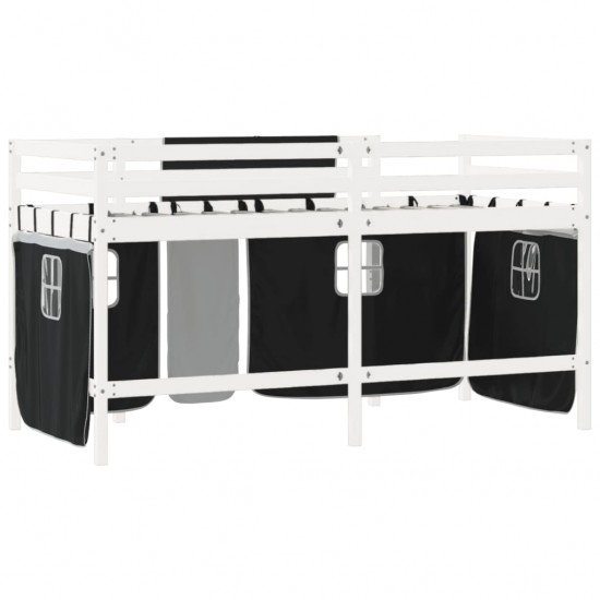 Aukšta lova su užuolaidomis, balta/juoda, 90x190cm, pušis