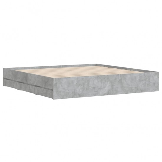 Lovos rėmas su stalčiais, betono, 200x200cm, apdirbta mediena