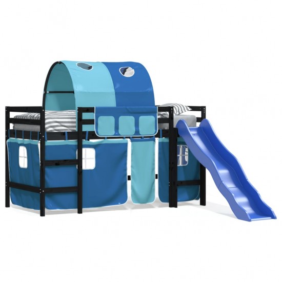 Aukšta vaikiška lova su tuneliu, mėlyna, 90x190cm, pušis