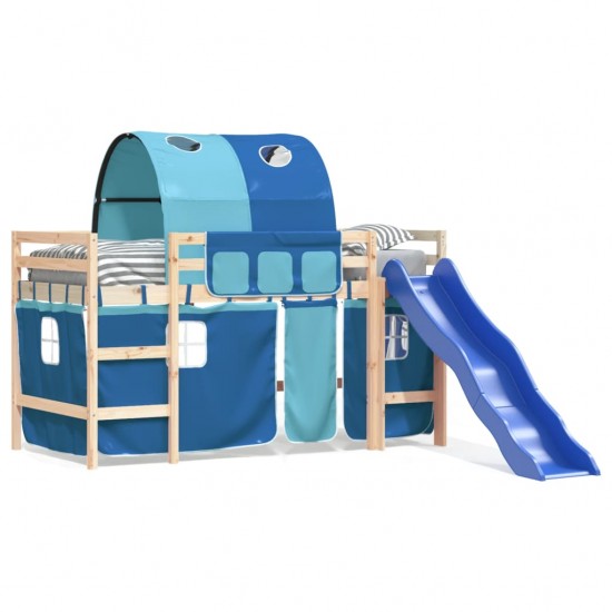 Aukšta vaikiška lova su tuneliu, mėlyna, 80x200cm, pušis