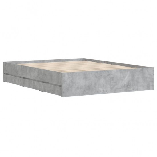 Lovos rėmas su stalčiais, betono, 140x190cm, apdirbta mediena