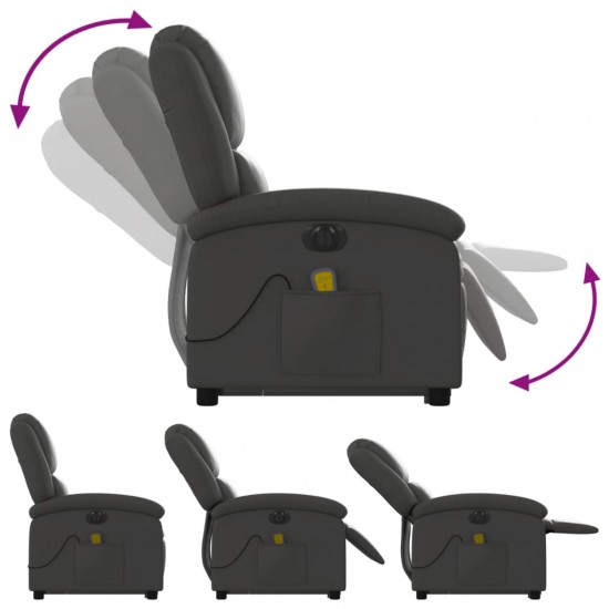 Atsistojantis elektrinis masažinis krėslas, pilkas, tikra oda