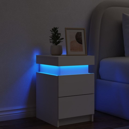 Naktinė spintelė su LED lemputėmis, baltos spalvos, 35x39x55cm