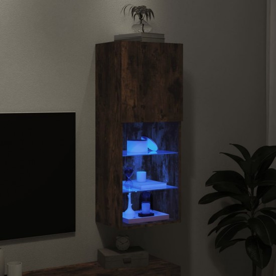 TV spintelė su LED lemputėmis, dūminio ąžuolo, 40,5x30x102cm