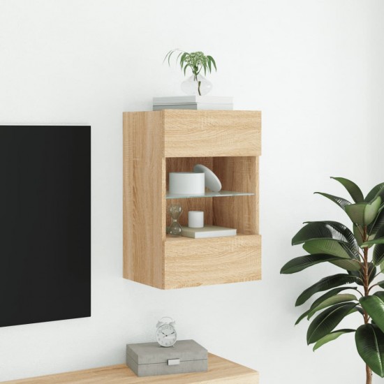 Sieninė TV spintelė su LED lemputėmis, ąžuolo, 40x30x60,5cm