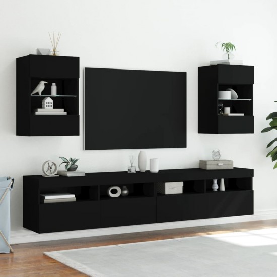 Sieninė TV spintelė su LED lemputėmis, juoda, 40x30x60,5cm