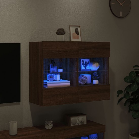 Sieninė TV spintelė su LED lemputėmis, ruda, 78,5x30x60,5cm