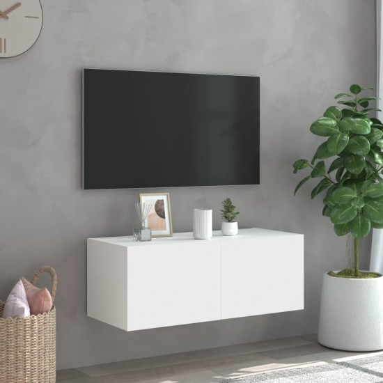 Sieninė TV spintelė su LED lemputėmis, balta, 80x35x31cm