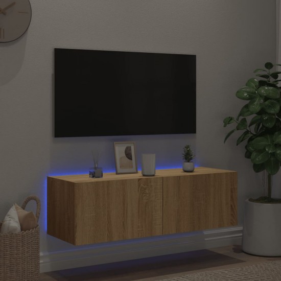 Sieninė TV spintelė su LED lemputėmis, ąžuolo, 100x35x31cm