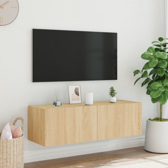 Sieninė TV spintelė su LED lemputėmis, ąžuolo, 100x35x31cm