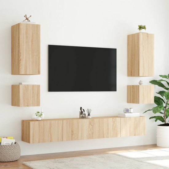 Sieninė TV spintelė su LED lemputėmis, ąžuolo, 100x35x31cm