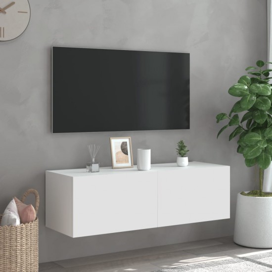 Sieninė TV spintelė su LED lemputėmis, balta, 100x35x31cm