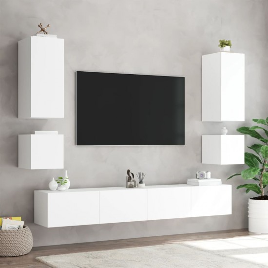 Sieninė TV spintelė su LED lemputėmis, balta, 100x35x31cm