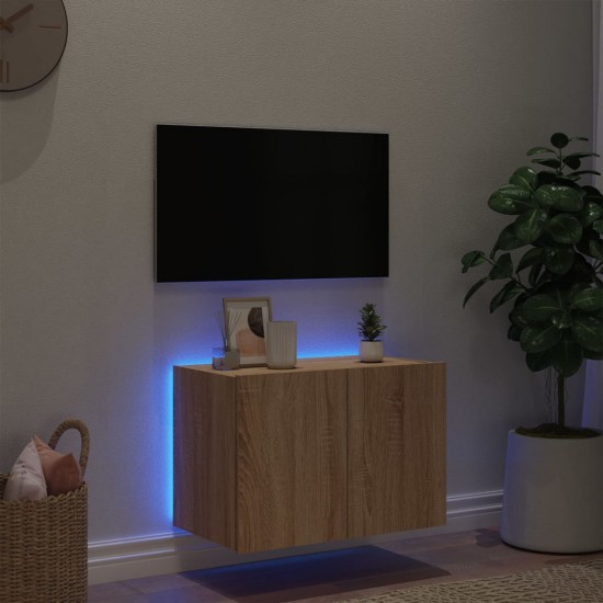 Sieninė TV spintelė su LED lemputėmis, ąžuolo, 60x35x41cm