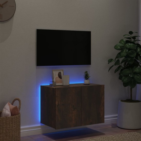 Sieninė TV spintelė su LED lemputėmis, dūminė, 60x35x41cm