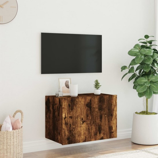 Sieninė TV spintelė su LED lemputėmis, dūminė, 60x35x41cm