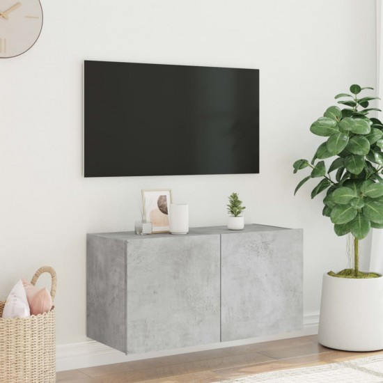 Sieninė TV spintelė su LED lemputėmis, betono pilka, 80x35x41cm