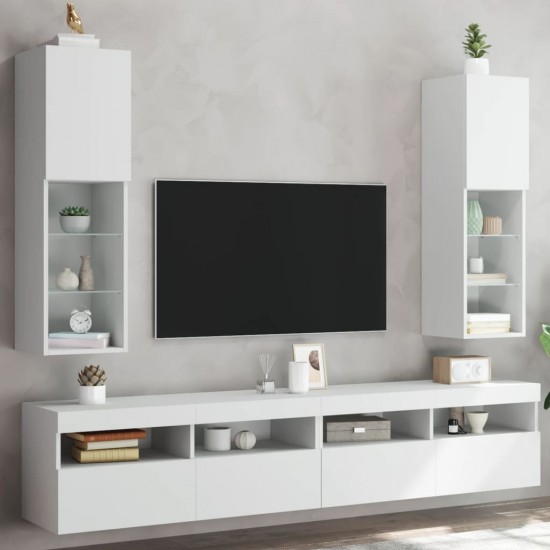 TV spintelės su LED lemputėmis, 2vnt., baltos, 30,5x30x102cm