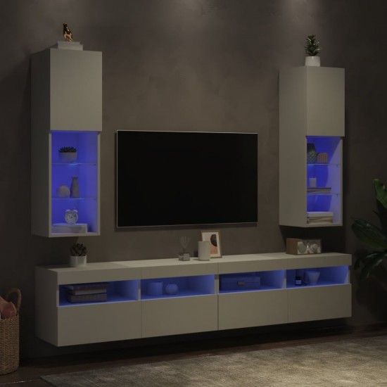 TV spintelės su LED lemputėmis, 2vnt., baltos, 30,5x30x102cm