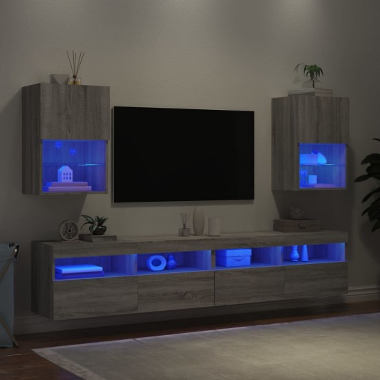 TV spintelės su LED, 2vnt., pilkos ąžuolo, 40,5x30x60cm