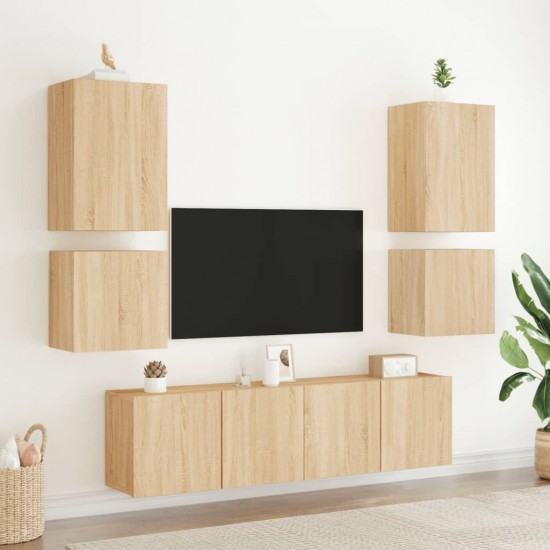 Sieninė TV sekcija, 6 dalių, ąžuolo spalvos, apdirbta mediena