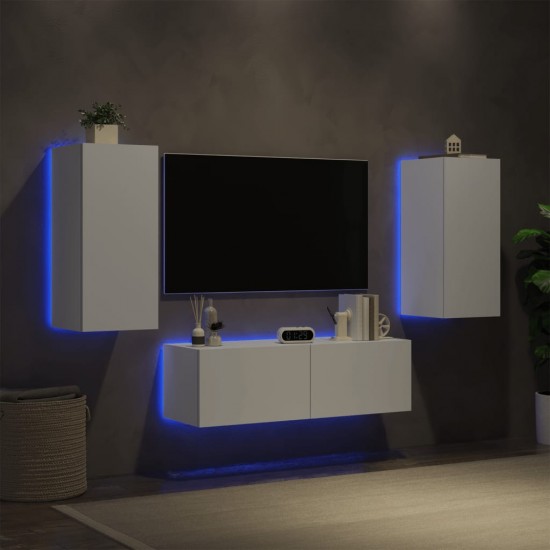 Sieninės TV spintelės su LED lemputėmis, 3 dalių, baltos
