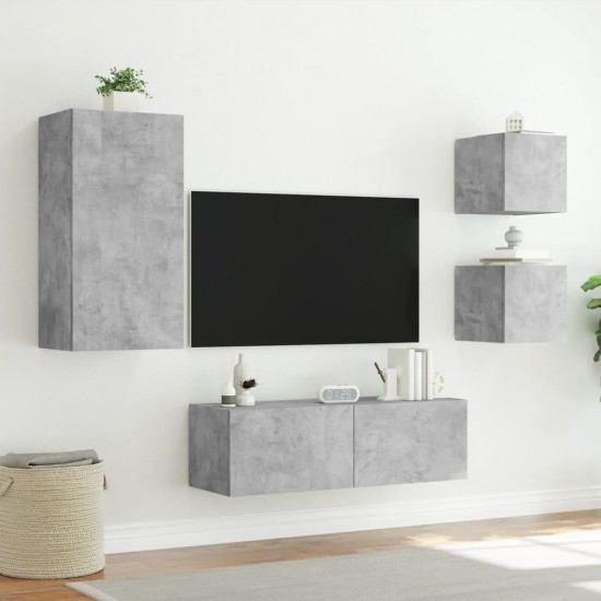 Sieninės TV spintelės su LED lemputėmis, 4 dalių, betono pilkos