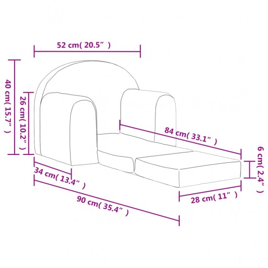 Vaikiška sofa-lova, antracito spalvos, minkštas pliušas