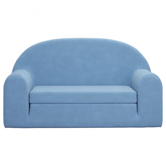 Vaikiška dvivietė sofa-lova, mėlynos spalvos, minkštas pliušas