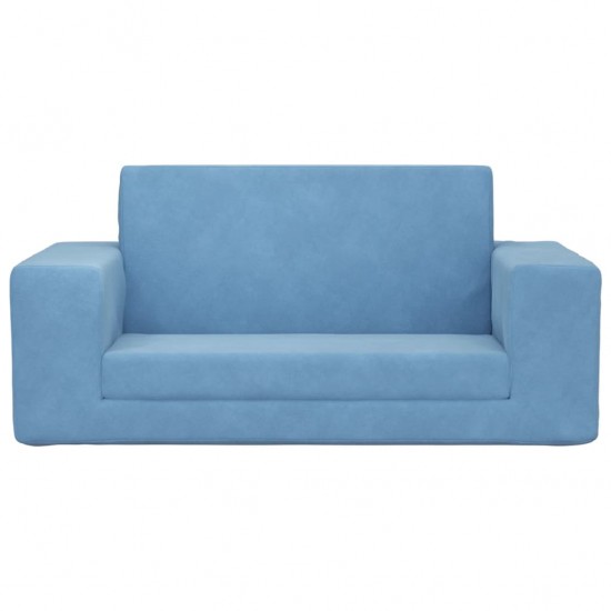 Vaikiška dvivietė sofa-lova, mėlynos spalvos, minkštas pliušas